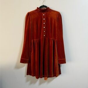 Velvet Long Sleeve Dress with Button Detail